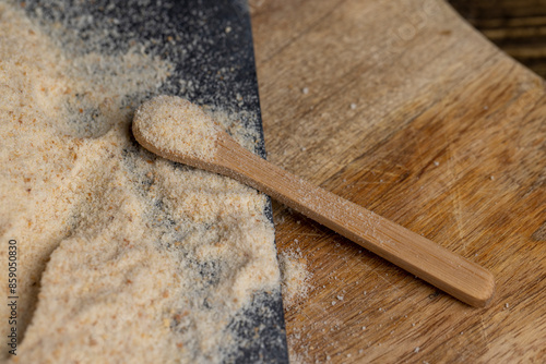 fresh crumbly bread crumbs from dehydrated white bread photo