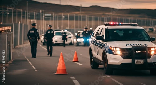 Wallpaper Mural Police and patrol cars at a highway police checkpoint. Torontodigital.ca