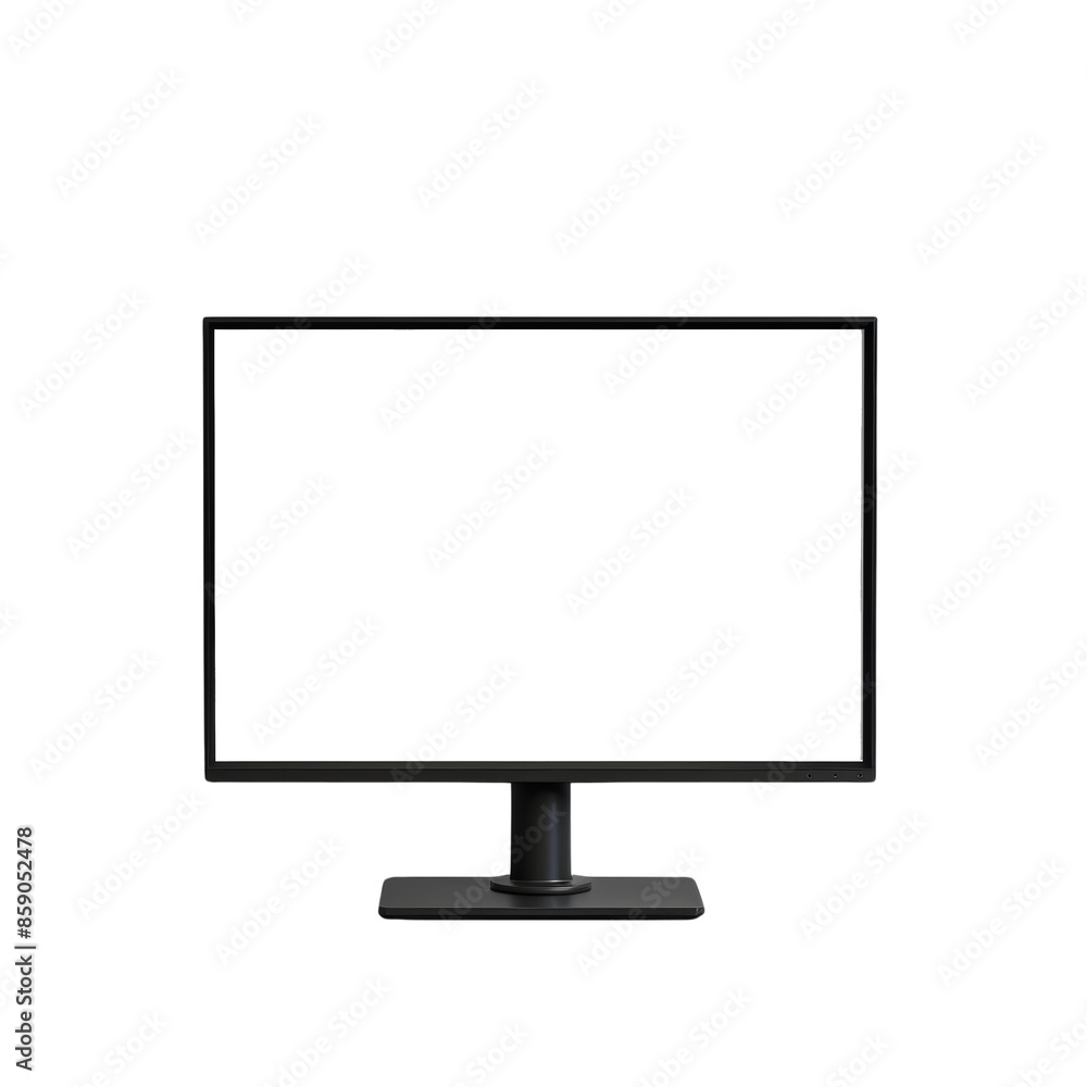 Modern black computer monitor isolated on white background, perfect for tech and electronics themed projects. Modern black computer monitor isolated on white background, perfect for tech and electronics themed projects.