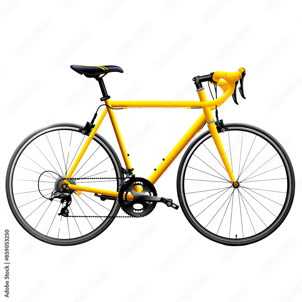 Fototapeta premium Yellow racing bicycle with aerodynamic design, lightweight frame, and high-performance components. Perfect for competitive cycling and road racing.