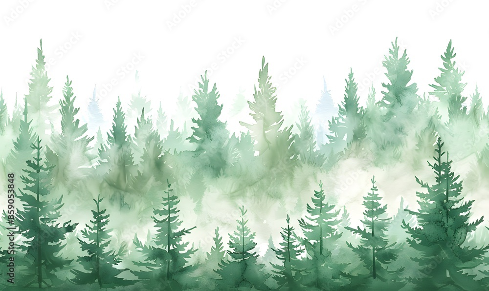 Obraz premium watercolor green forest, Generative AI