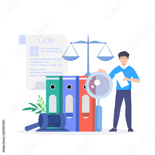 law and justice flat illustration,  Law firm and legal services, Public law consulting.