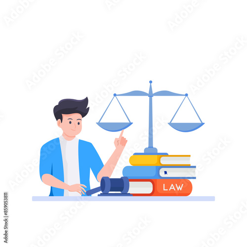 law and justice flat illustration,  Law firm and legal services, Public law consulting.
