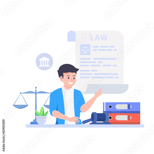 law and justice flat illustration,  Law firm and legal services, Public law consulting.