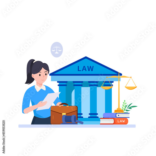 law and justice flat illustration,  Law firm and legal services, Public law consulting.