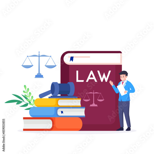 law and justice flat illustration,  Law firm and legal services, Public law consulting.