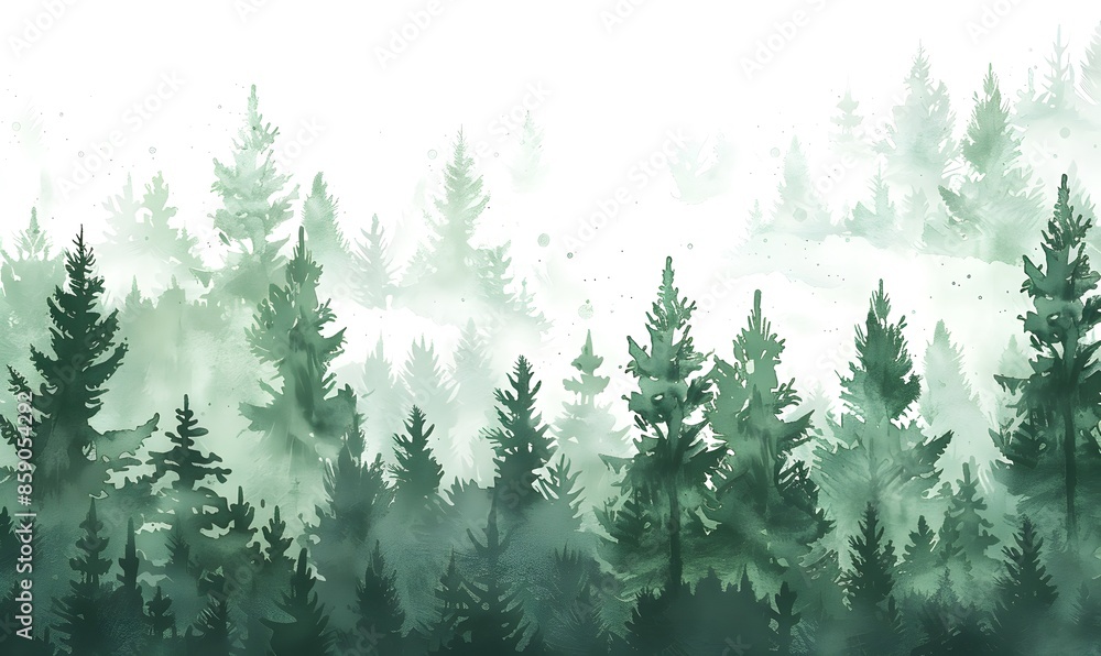 Obraz premium watercolor green forest, Generative AI