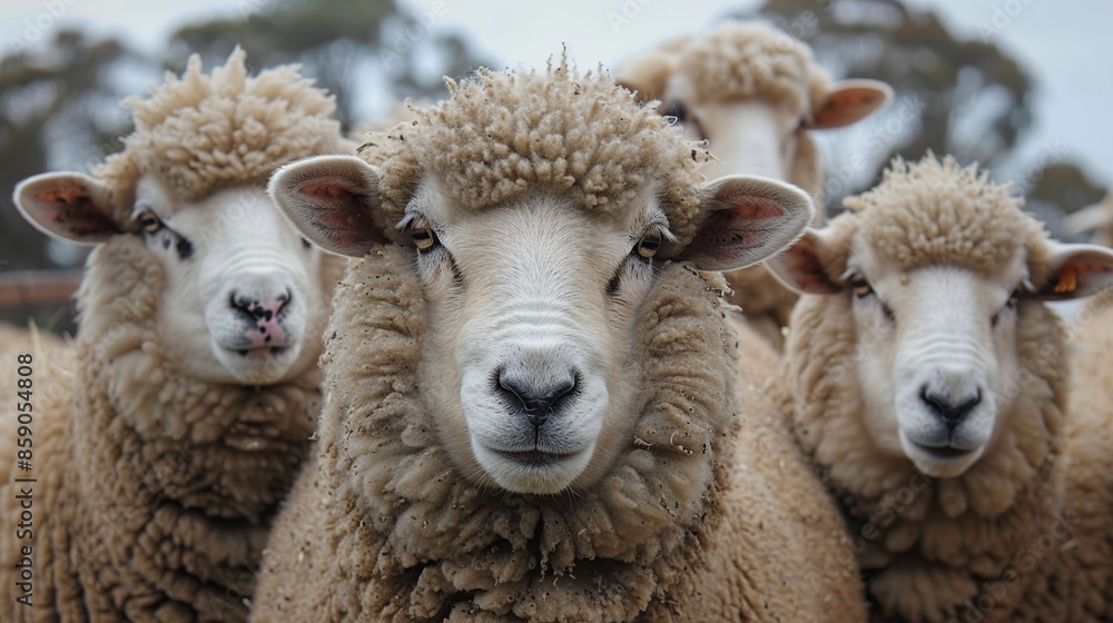 Close-Up Portrait of Sheep with Fluffy Wool Close-Up Portrait of Sheep with Fluffy Wool