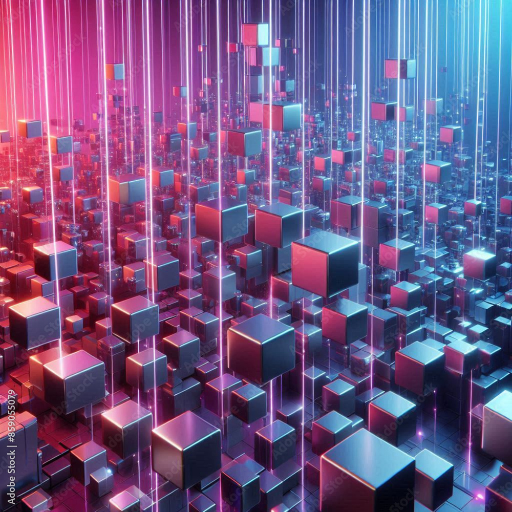 Fototapeta premium Futuristic Abstract Cubes with Neon Light Effects