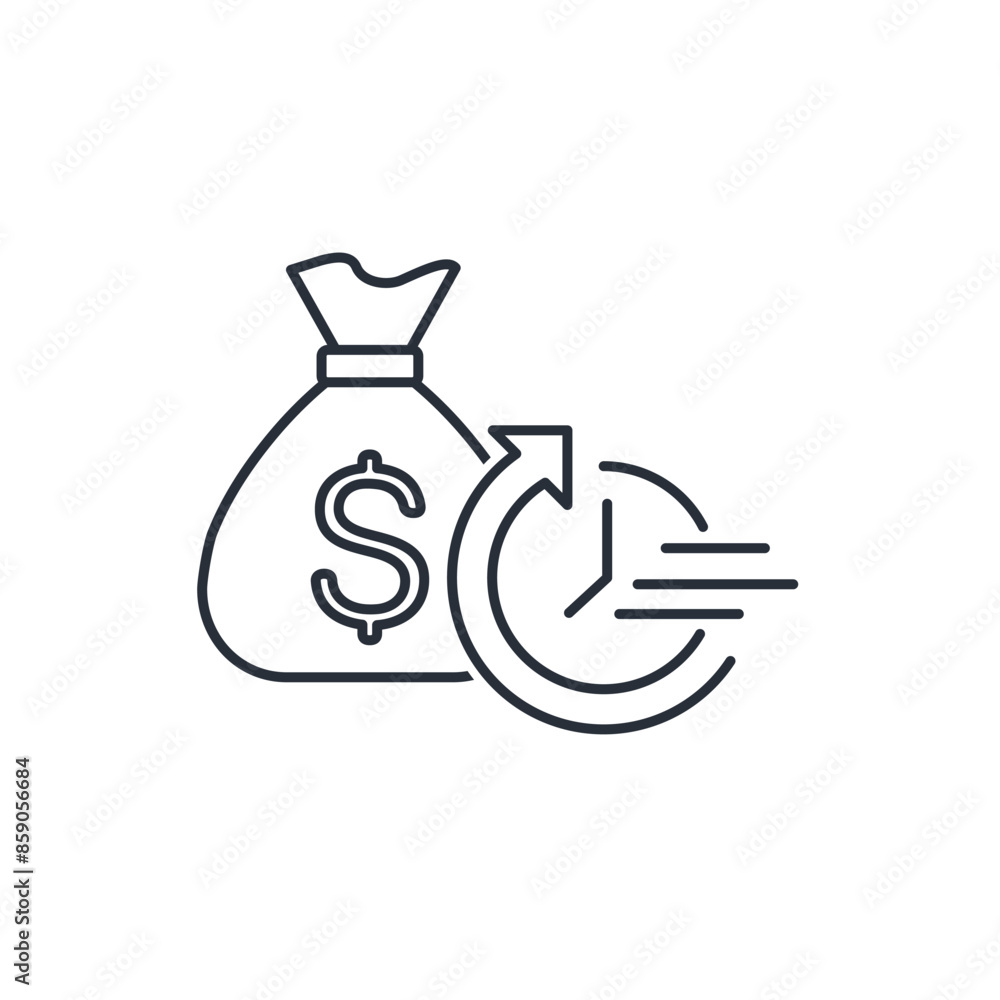Quick financial resource. Fast money, easy instant credit, loan repayment.Vector linear icon isolated on white background. Quick financial resource. Fast money, easy instant credit, loan repayment.Vector linear icon isolated on white background.