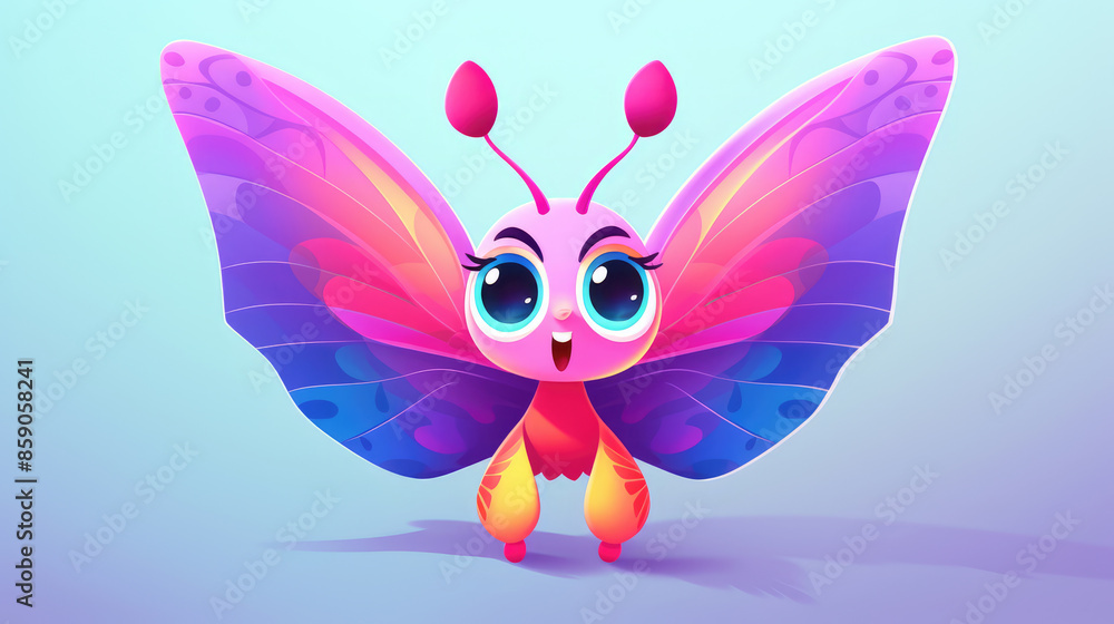 Fototapeta premium Cute Colorful Cartoon Butterfly Character, Generative AI