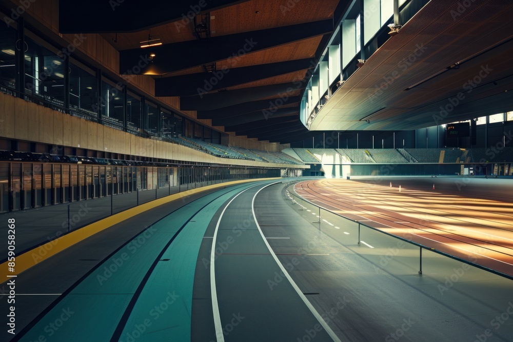 Obraz premium Sunlit Athletic Stadium with Running Tracks