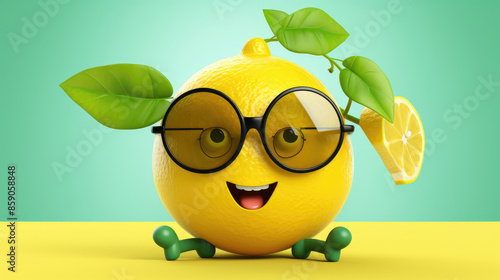 Cute Cartoon Lemon Character with Sunglasses, Generative AI