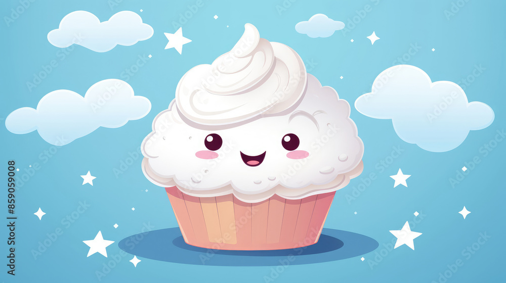 Cute Cartoon Creme Puff Character with Space for Copy, Generative AI Cute Cartoon Creme Puff Character with Space for Copy, Generative AI
