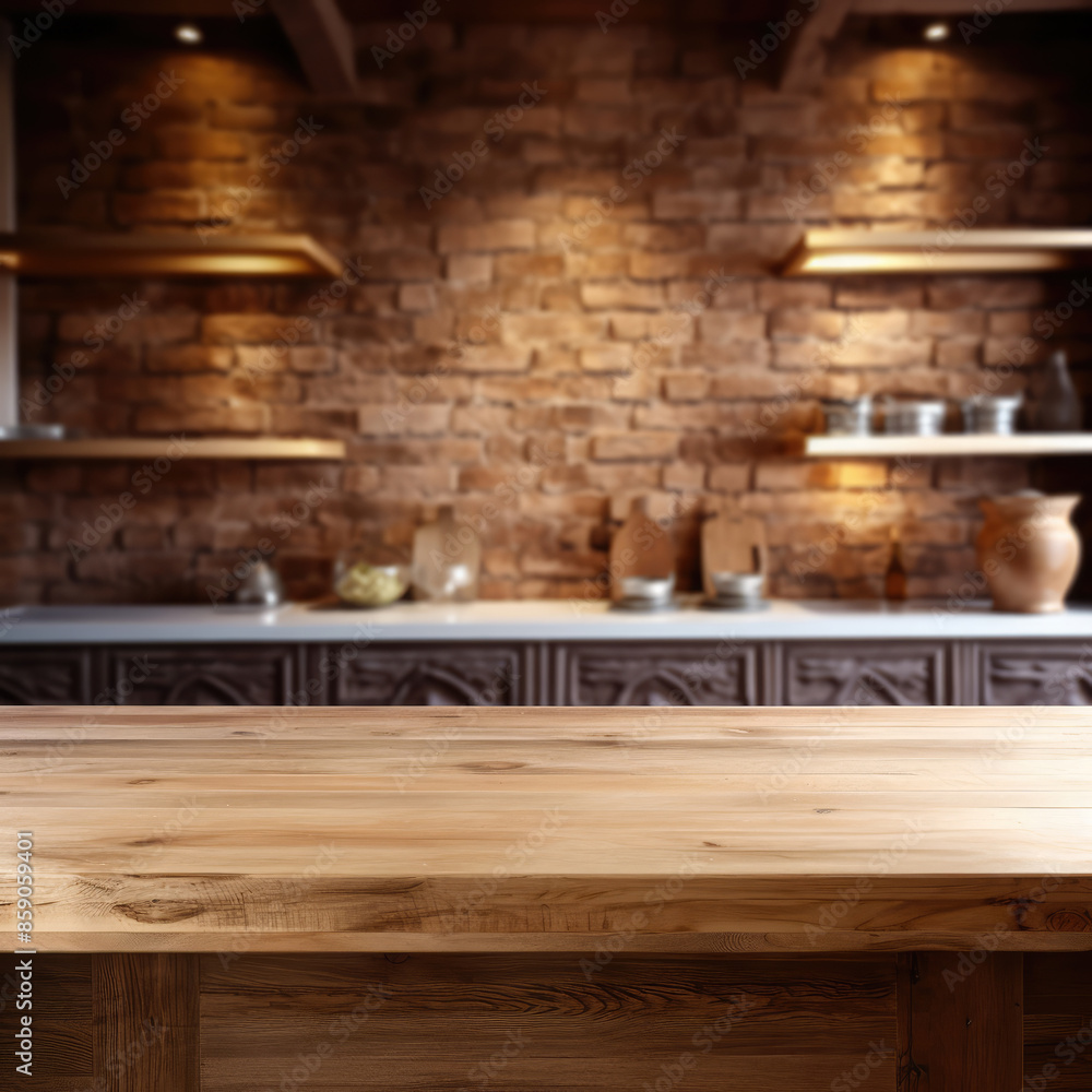 Empty Wooden Countertop Display with Kitchen Background, Generative AI Empty Wooden Countertop Display with Kitchen Background, Generative AI