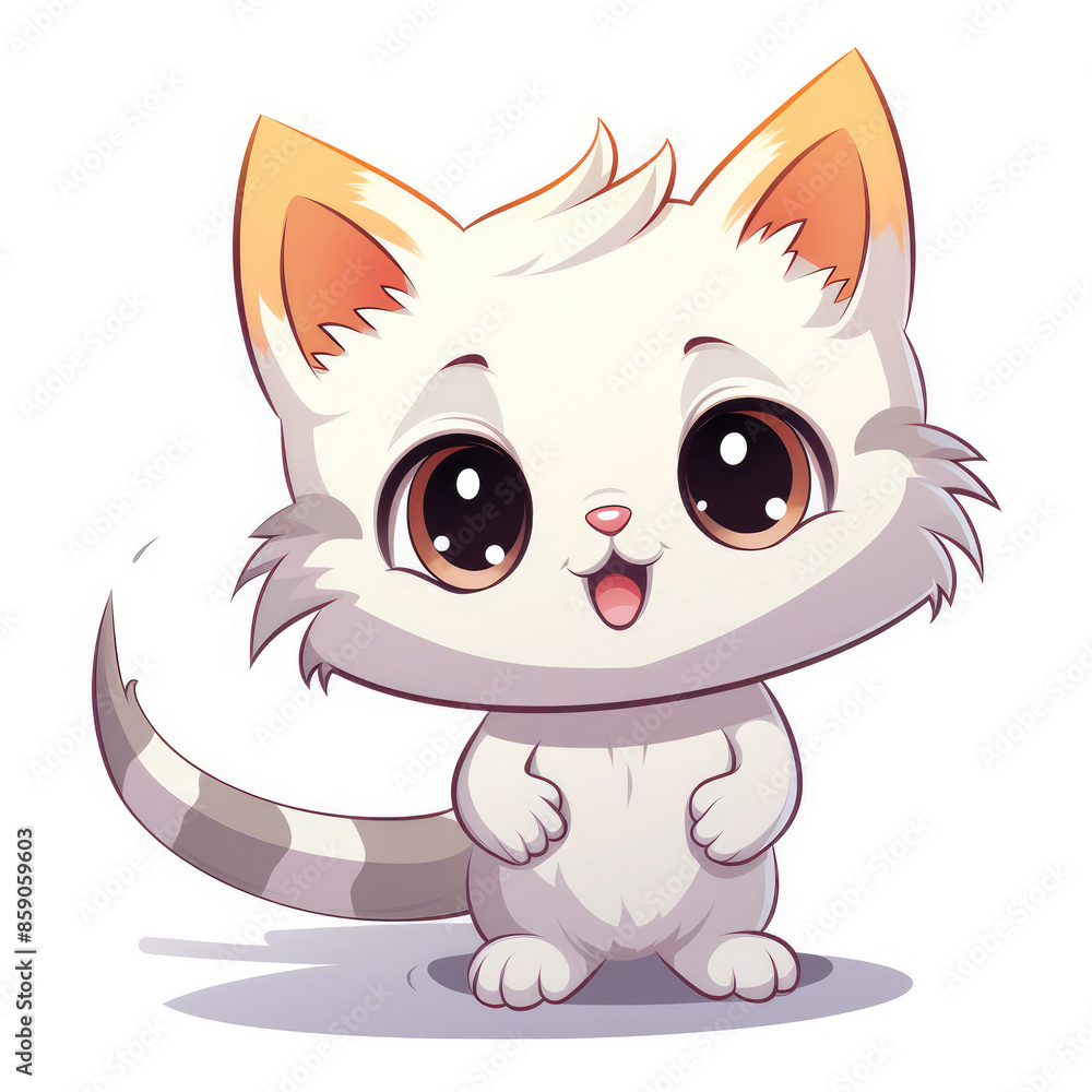 Fototapeta premium Cute Cartoon Cat Holding a Blank Sign with Room for Copy, Generative AI