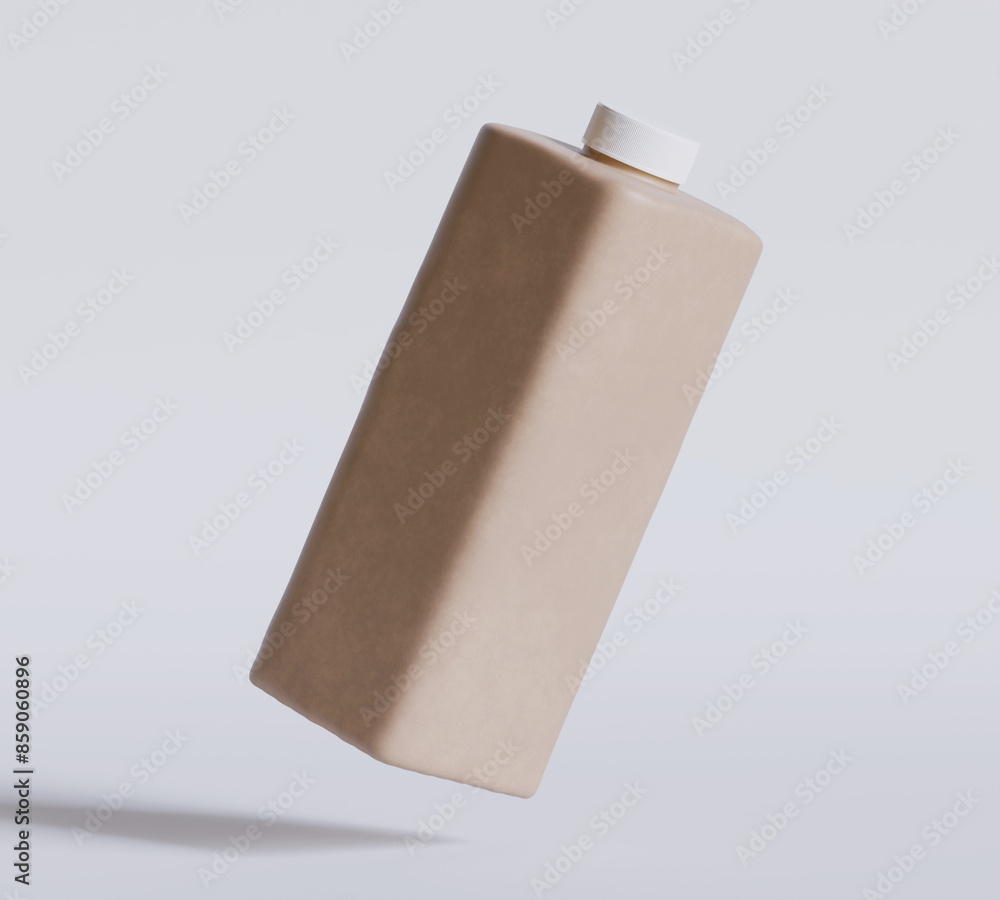 Empty Brown Square Plastic carton Bottle With Lid isolated on grey background, 3d illustration Empty Brown Square Plastic carton Bottle With Lid isolated on grey background, 3d illustration