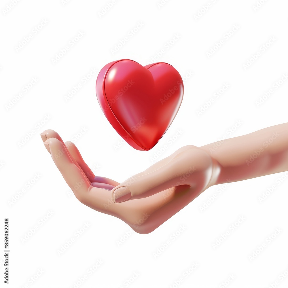Hands holding red heart love family health care valentine romance concept on white background 3d illustration Hands holding red heart love family health care valentine romance concept on white background 3d illustration