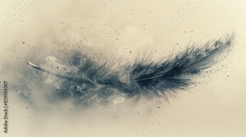 Feather dissolving into smoke on a beige background, surreal concept photo