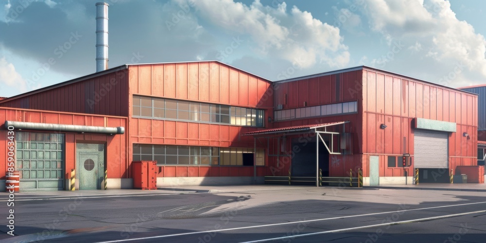 Industrial Warehouse: Spacious Building with Exterior Ramp, Dock Gate, and Entry for Delivering Business Facilities Industrial Warehouse: Spacious Building with Exterior Ramp, Dock Gate, and Entry for Delivering Business Facilities