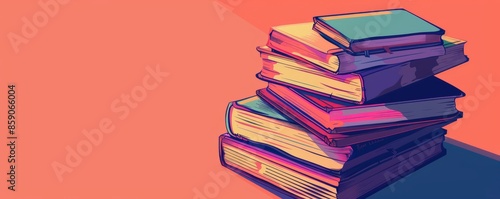 Obraz na płótnie Stack of colorful books against a vibrant background, illustration. Education and knowledge concept w salonie