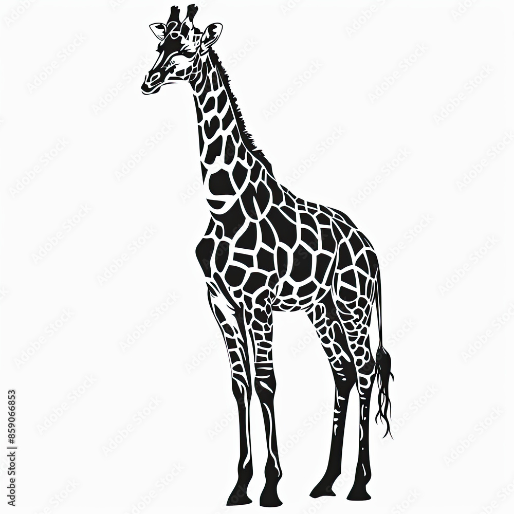 Fototapeta premium A black and white drawing of a giraffe on a white background