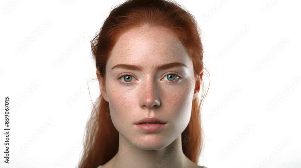 Fototapeta premium Woman in close-up against a stark white background