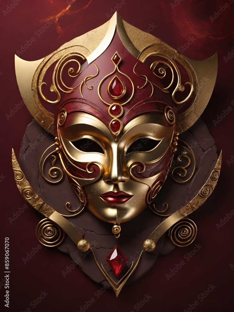 Fantastic gold red mask on a red background.
Fantastic gold red mask on a red background.