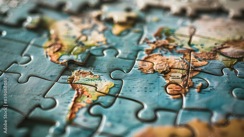 Colorful jigsaw puzzles come together to create a map. Each piece reveals a unique region. and connected to each other The complete map emphasizes the diversity and unity of the various areas. Colorful jigsaw puzzles come together to create a map. Each piece reveals a unique region. and connected to each other The complete map emphasizes the diversity and unity of the various areas.
