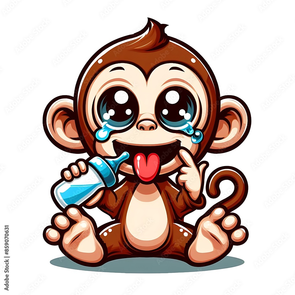 Fototapeta premium A cartoon of a monkey design colours graphic holding a bottle Art.