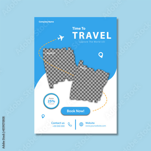 Explore the world travel adventure flyer template. Vector illustration
