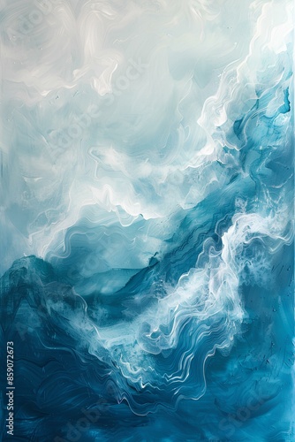 Serene abstract ocean waves in cool tones with fluid shapes.
