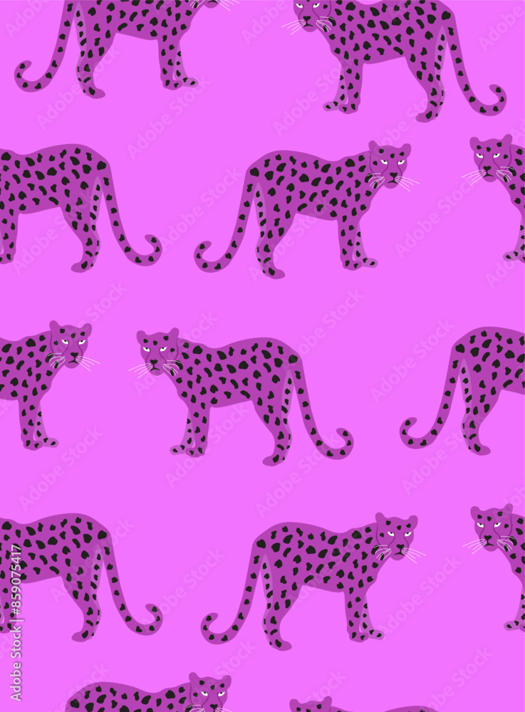 Fototapeta premium Pattern purple leopard on light purple background.