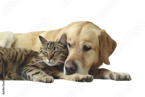 Affectionate Dog and Cat Friendship Isolated on Transparent Background © UnitS