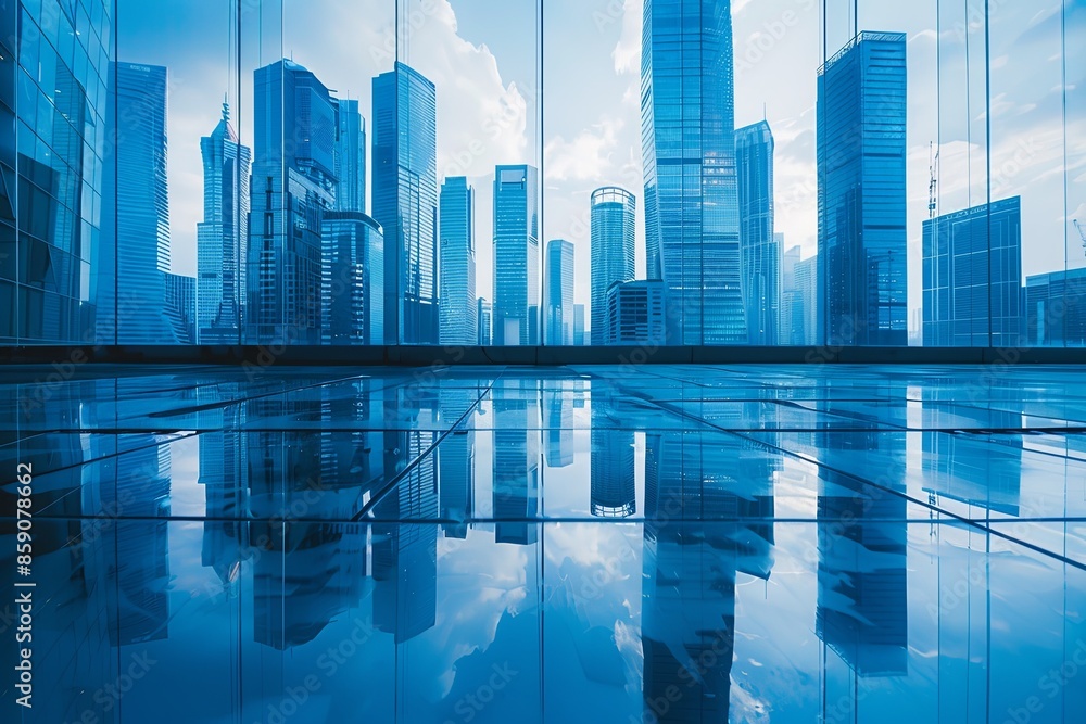 Modern city skyline with skyscrappers and reflection created with Generative AI Modern city skyline with skyscrappers and reflection created with Generative AI