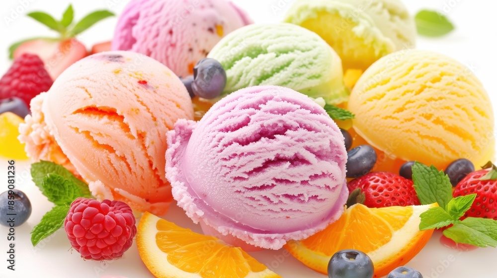 Helados de hielo de diferentes sabores, sandía, limón, naranja, fresa, Helados de hielo de diferentes sabores, sandía, limón, naranja, fresa,