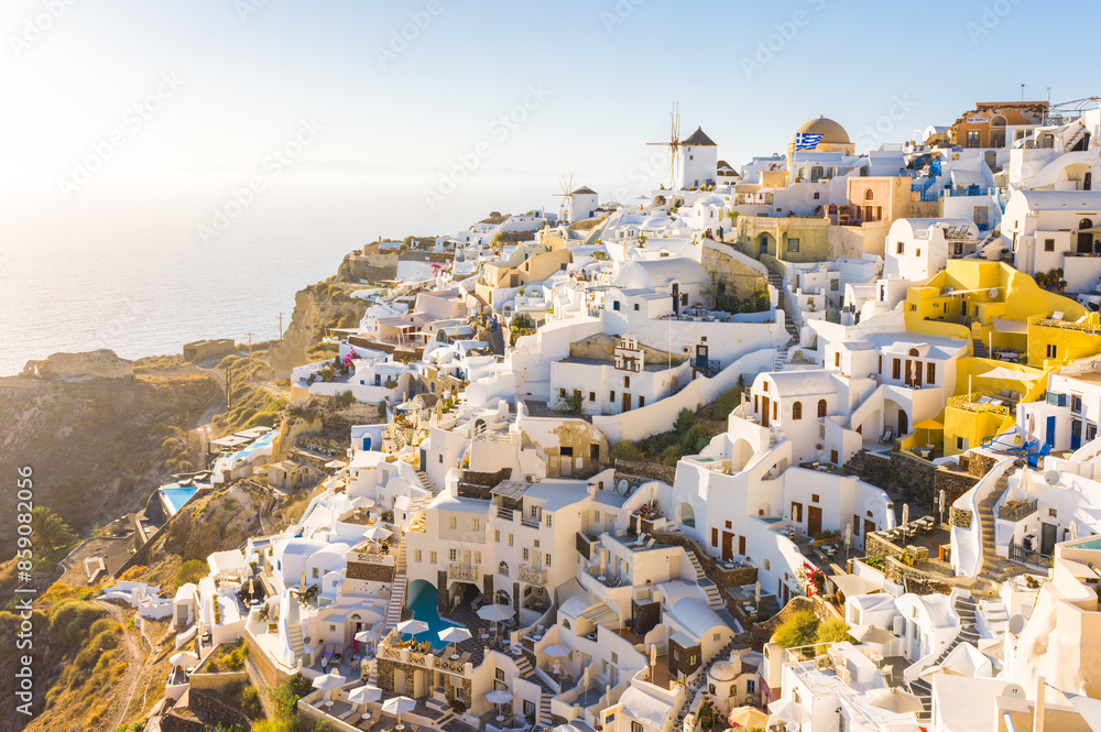 Beautiful village of Oia in Santorini island at sunset, Greece