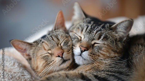 Two Tabby Cats Snuggling and Sleeping