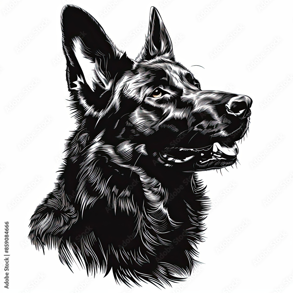 A black and white drawing of a german shepherd dog A black and white drawing of a german shepherd dog