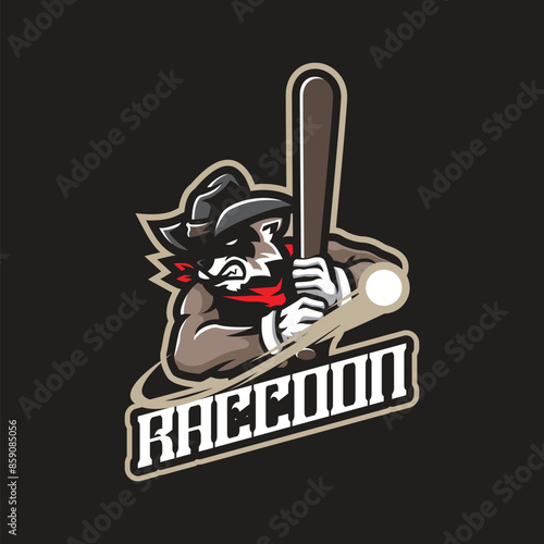Raccoon mascot logo design vector with modern illustration concept style for badge, emblem and t shirt printing. Raccoon baseball illustration for sport and esport team.