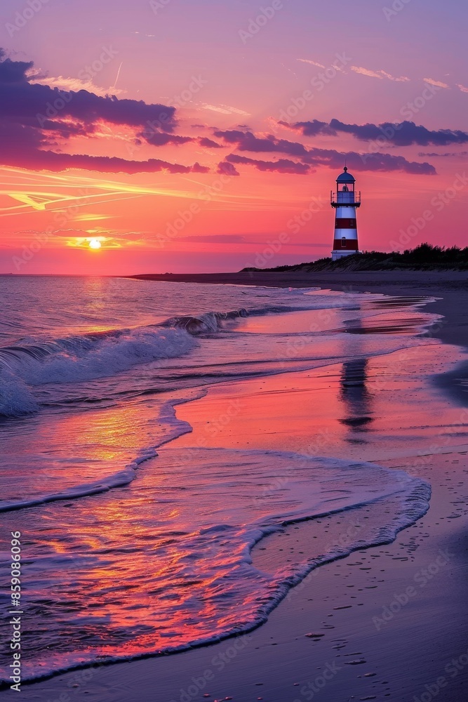 Lighthouse on a sandy beach in sunset Lighthouse on a sandy beach in sunset
