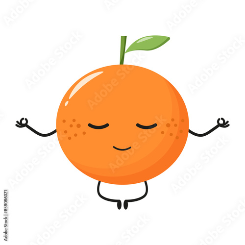 funny character meditates. relaxing orange . cute cartoon character in lotus position