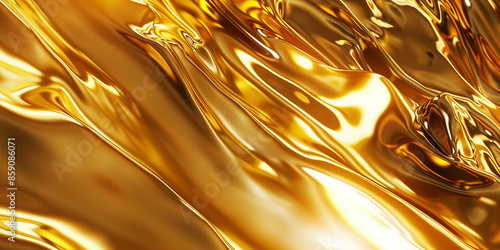 Abstract flowing gold metal texture in reflective luxury style