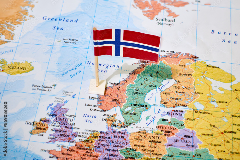 Norway on world map with flag Norway on world map with flag