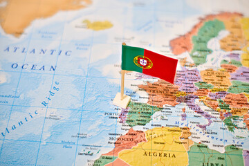 Portugal on world map with flag