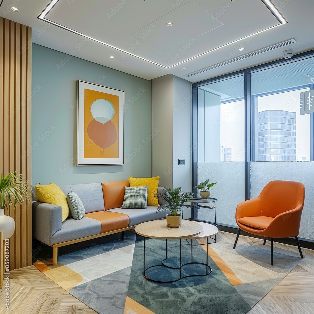 Fototapeta premium Stylish interior of room with comfortable workplace