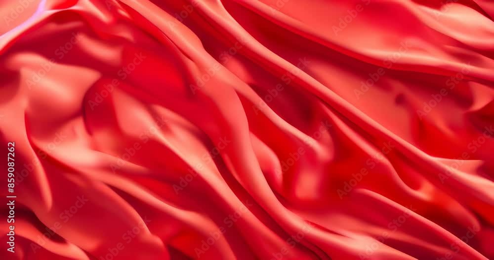 Smooth red silk fabric waves creating a slow motion effect, ideal for luxury and elegance concepts Smooth red silk fabric waves creating a slow motion effect, ideal for luxury and elegance concepts