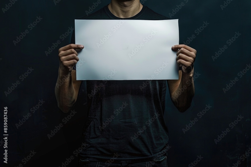 Man holding blank white rectangular paper in his hands Man holding blank white rectangular paper in his hands