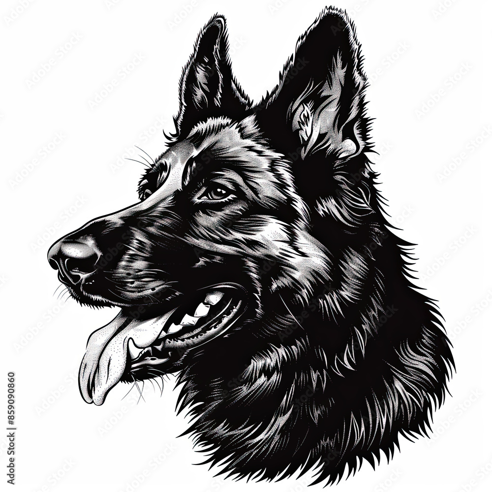 A black and white drawing of a german shepherd dog A black and white drawing of a german shepherd dog