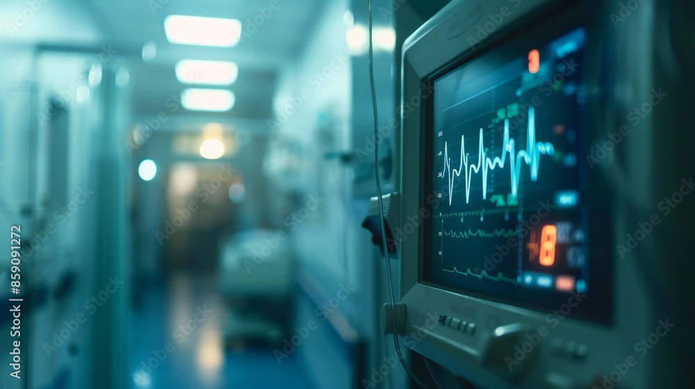 Close-up of a hospital monitor displaying a critical heartbeat alert Close-up of a hospital monitor displaying a critical heartbeat alert